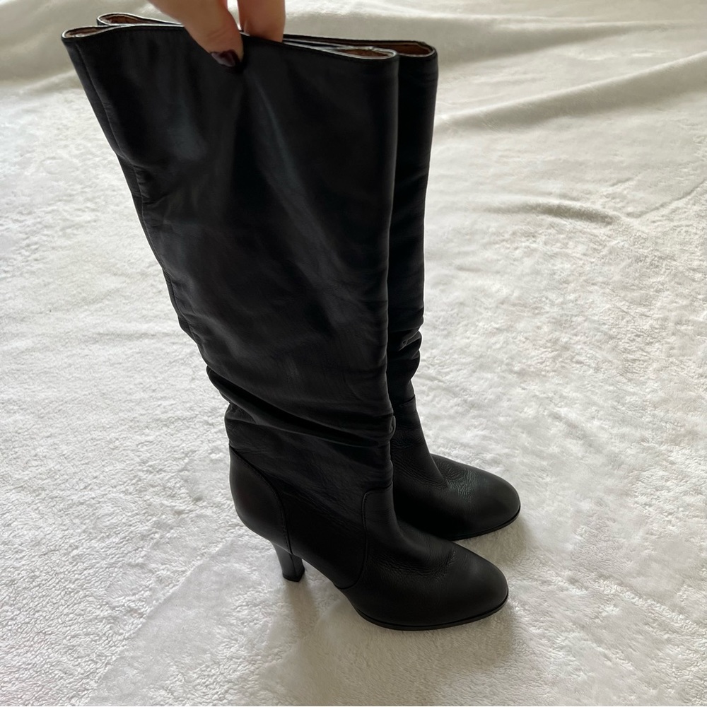 Sofft Black Leather Knee-High Heeled Boots - Picture 7 of 8